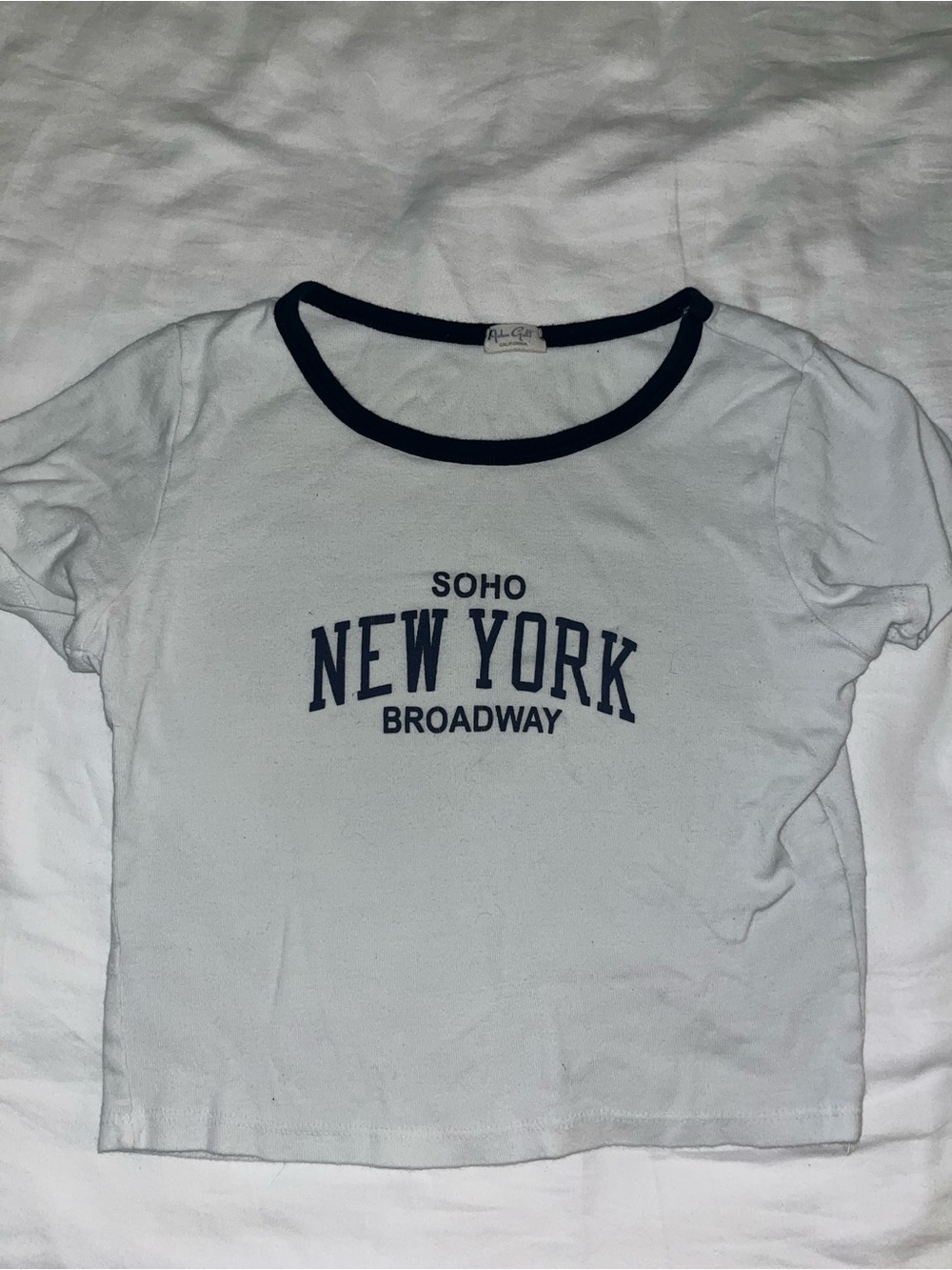 Brandy Melville White Tee with Navy Trim & New York Graphic